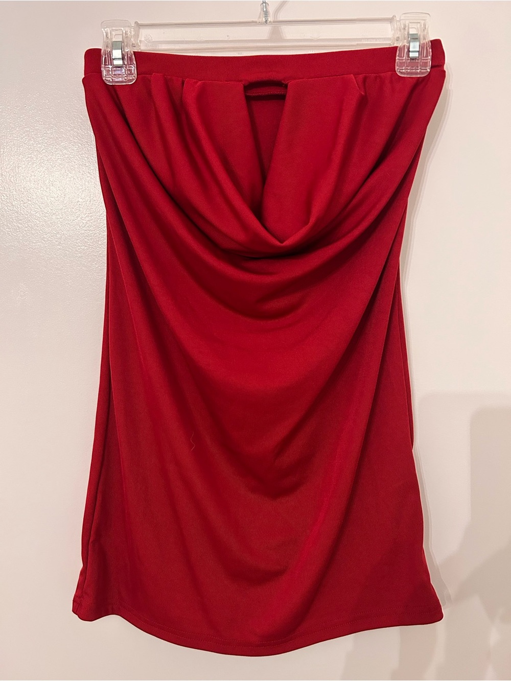 SHEIN Red Strapless Cowl Neck Mini Dress